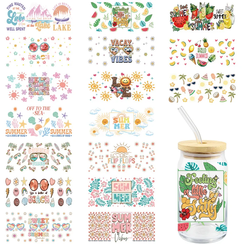 Summer UV DTF Wrap Transfer Stickers Cool Fashion Desifn Colorful Decal Waterproof Wrap For Bottles Cups Mugs Decal