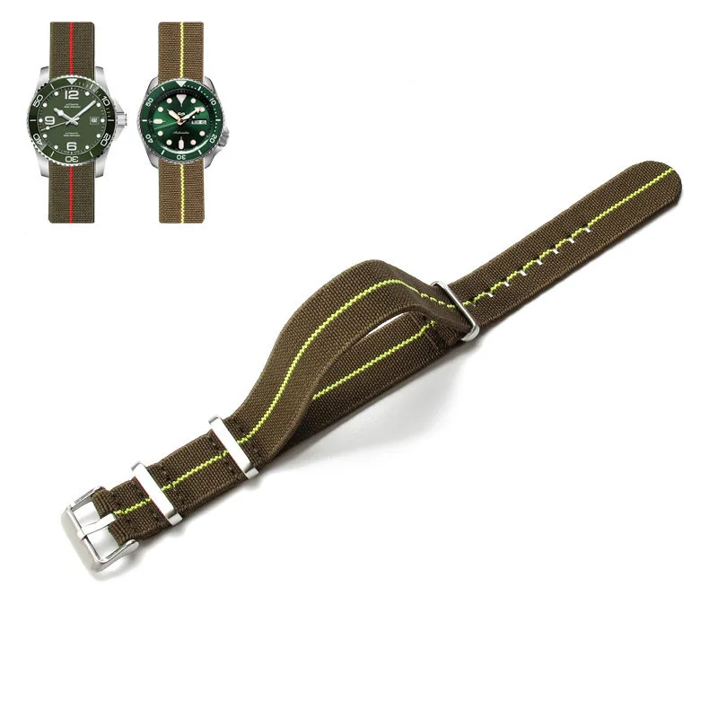 Premium NATO Nylon Watch Band - Black & Green, Sweat-Absorbent and Woven Design