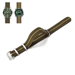 Premium NATO Nylon Watch Band - Black & Green, Sweat - Absorbent and Woven Design - 20mm (Green with yellow)