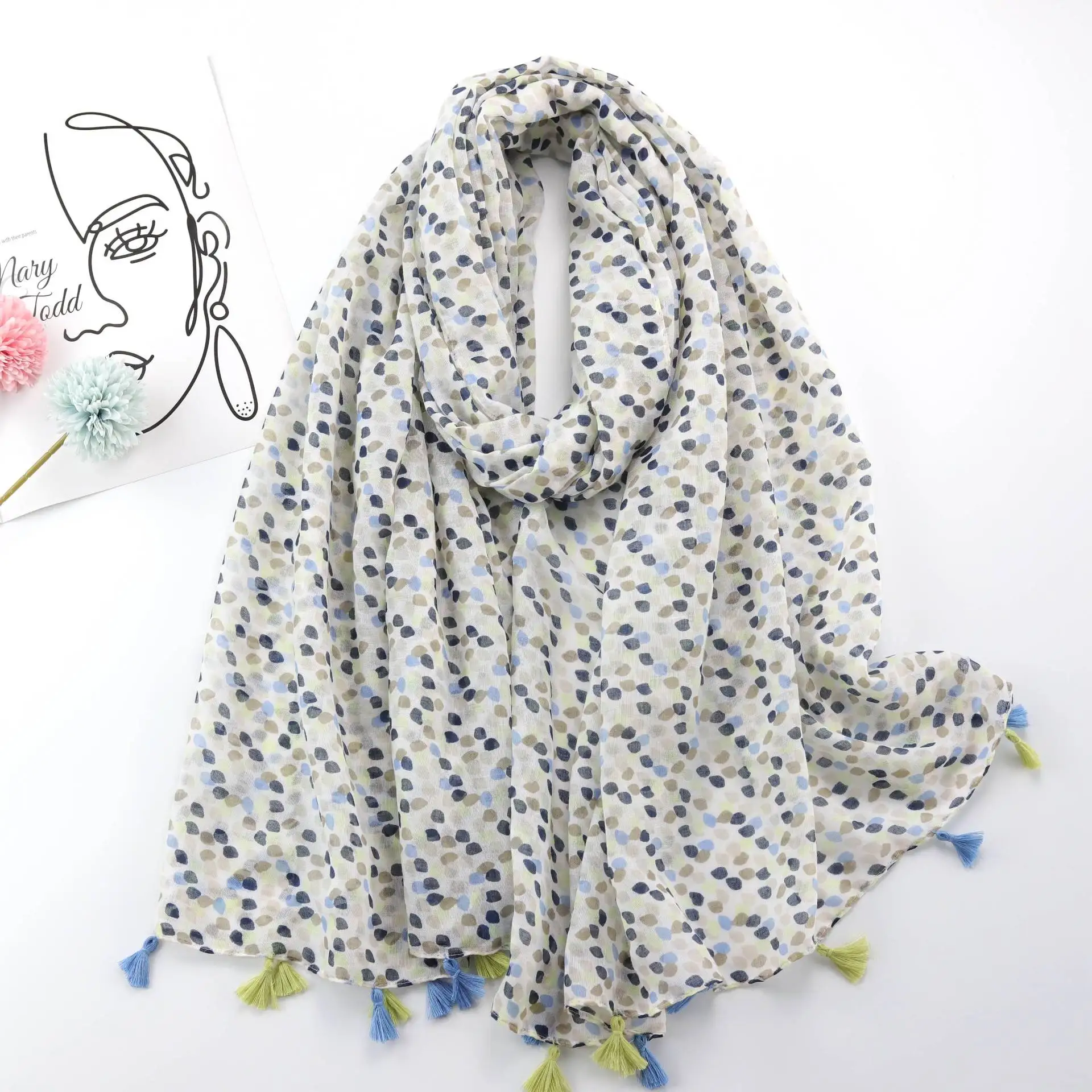 2022-spring-dot-pattern-tassel-scarf-shawls-soft-beach-wrap-hijab-scarves-free-shipping