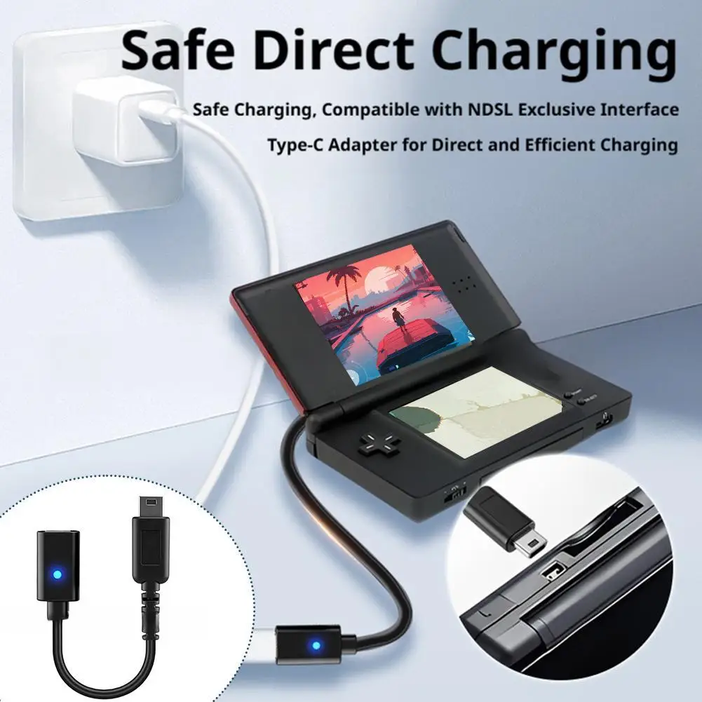 닌텐도 DS 라이트용 USB-C to NDSL 충전 어댑터, 빠르고 안정적인 전원 공급, 미니 10cm 케이블