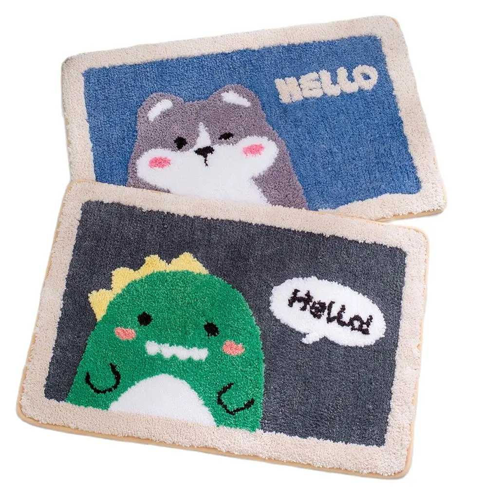 

Kawaii Nordic Cartoon Indoor Entrance Doormat Flocking Cute Dog Dinosaur Rugs Absorbent Foot Door Mats Kitchen Bathroom Carpet