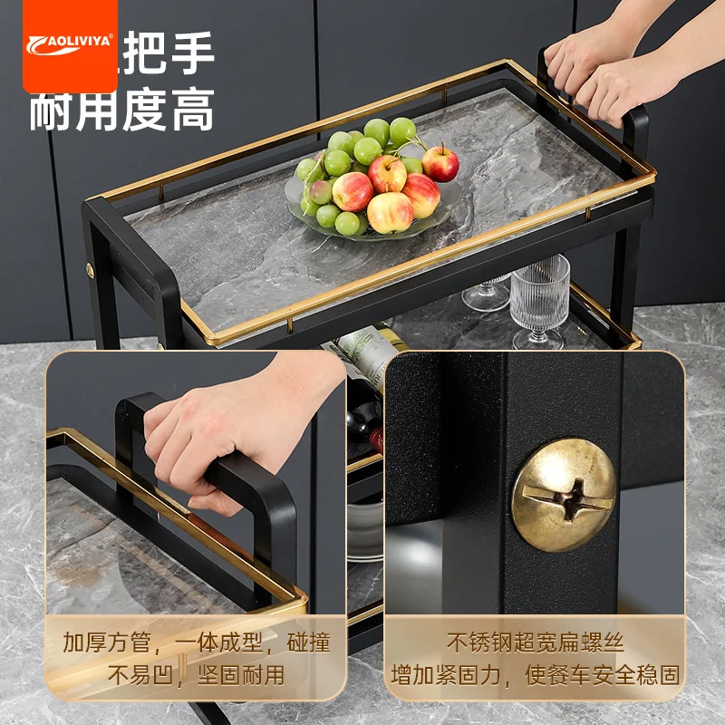 AOLIVIYA Stainless Steel Light Luxury Rock Slab Series Three-layer Hot Pot Dish Rack Hotel Dining Table Cart Rack