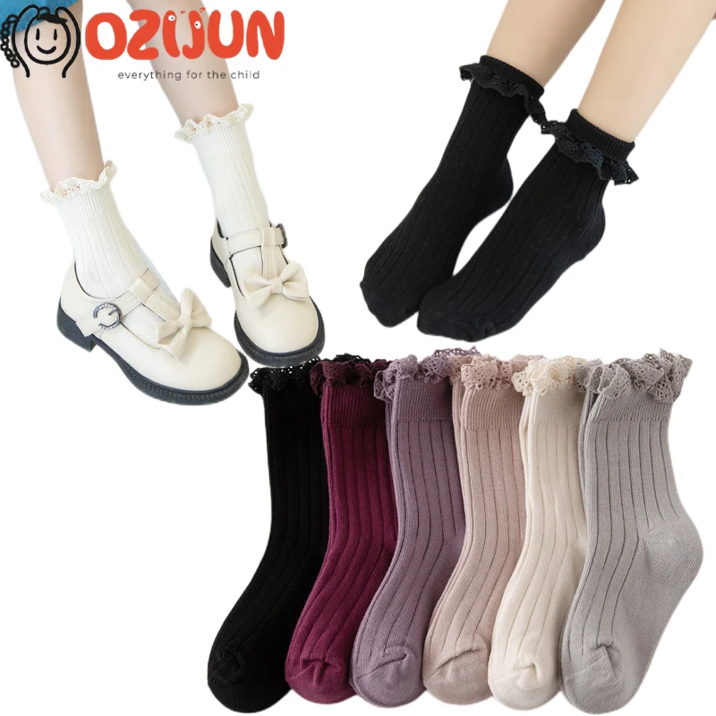 

3 Pairs Fashion Girls Ruffle Ribbon Frilly Crew Socks In 6 Colors for 1-7 Years Children SML