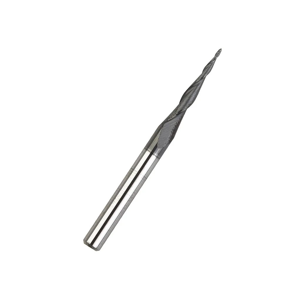 1/8 샹크 CNC 카바이드 볼 노즈 테이퍼드 엔드밀, 라디우스 0.25mm, 티알인 코팅, 연질 재료, 주철, 주강 절삭용