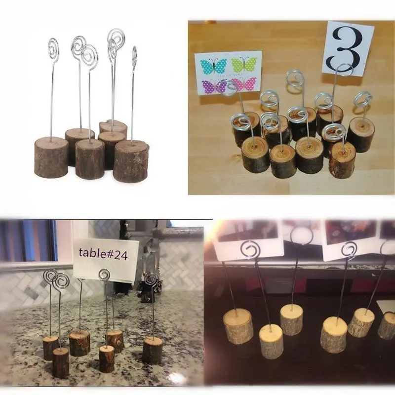 10Pcs Rustic Wooden Photo Clip Memo Name Card Base Holder Memo Picture Frame Table Number Stand Clip Wedding Party Supplies 29EA