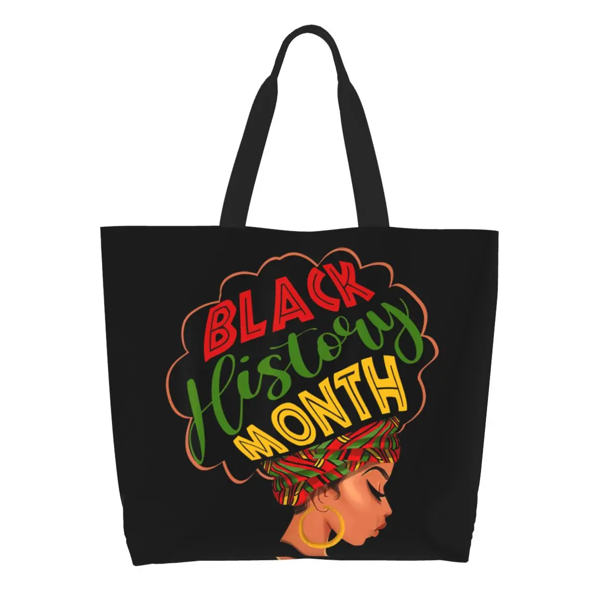

Recycling Black Queen African Girl Women Shopping Bag Women Shoulder Canvas Tote Bag Portable Groceries Shopper Bags