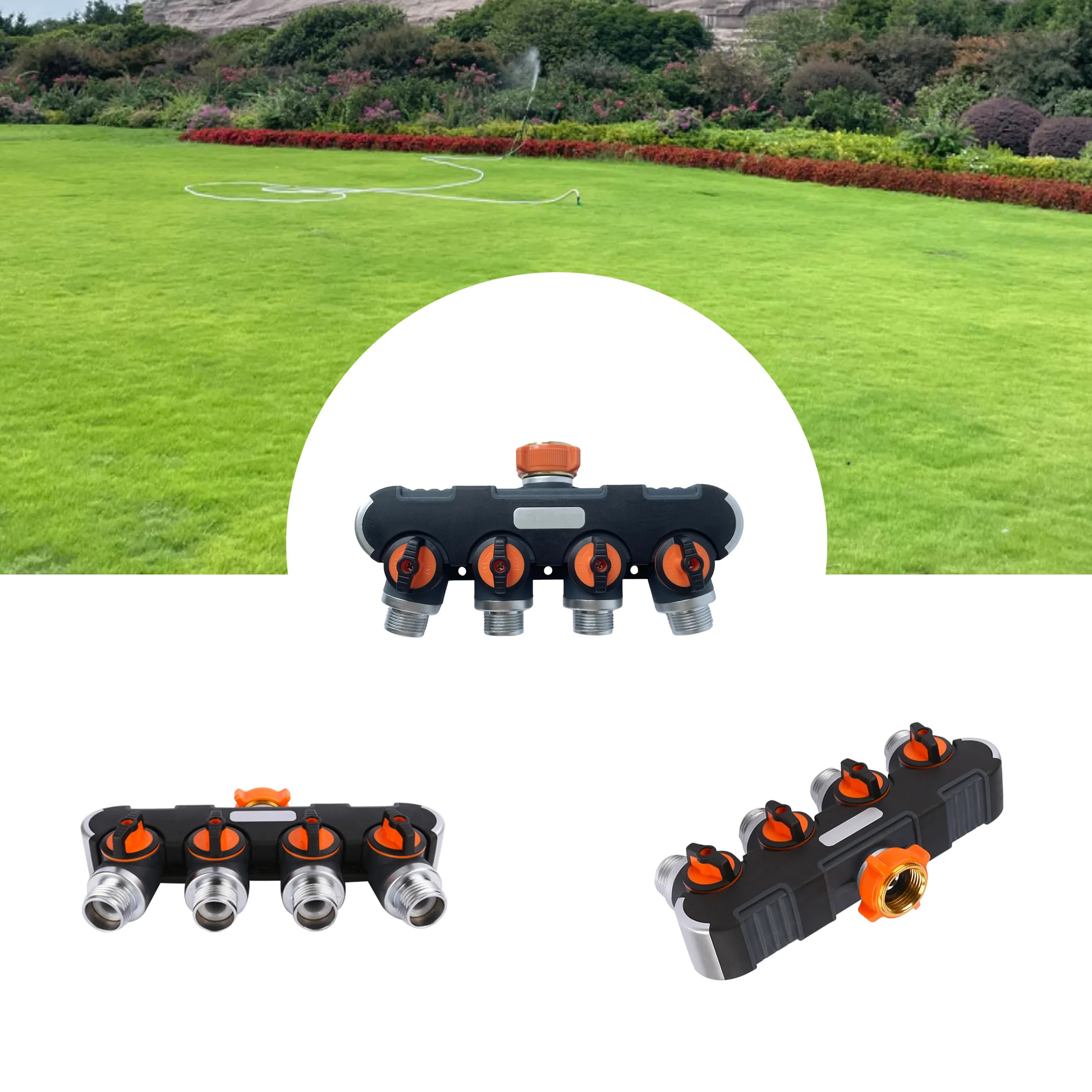 

3/4" 4-Way Garden Hose Splitter Y-Type Watering Connector Distributor With 4 Valves For Outdoor Tap and Faucet Irrigation System