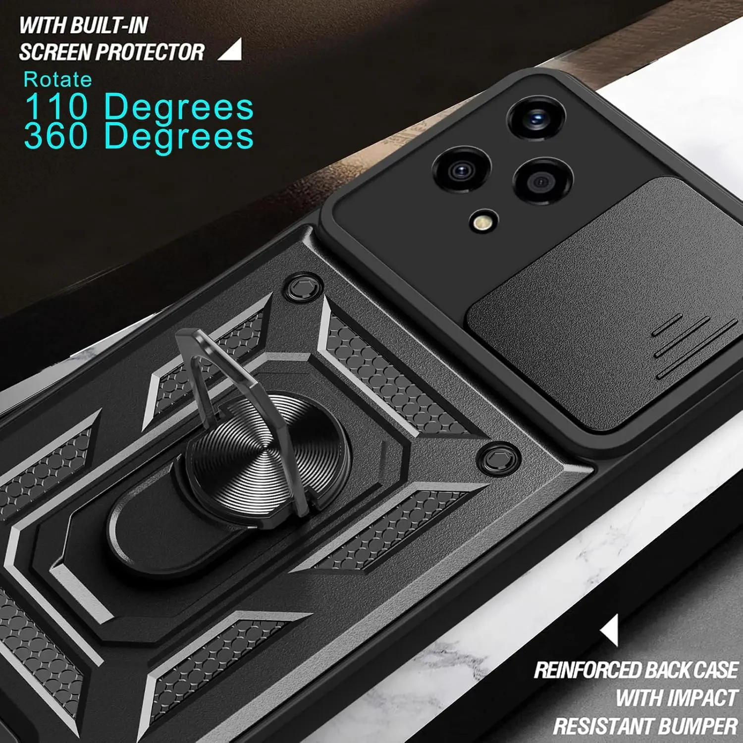 Enhanced Armor Case with Lens Protection and Magnetic Ring Holder