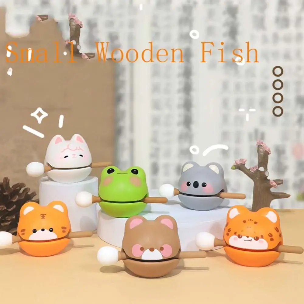 

Cute Cartoon Wooden Fish Funny Decompression Toy Soundmaking Percussion Instrument Fortunate Wooden Fish Cat Figurines Decor