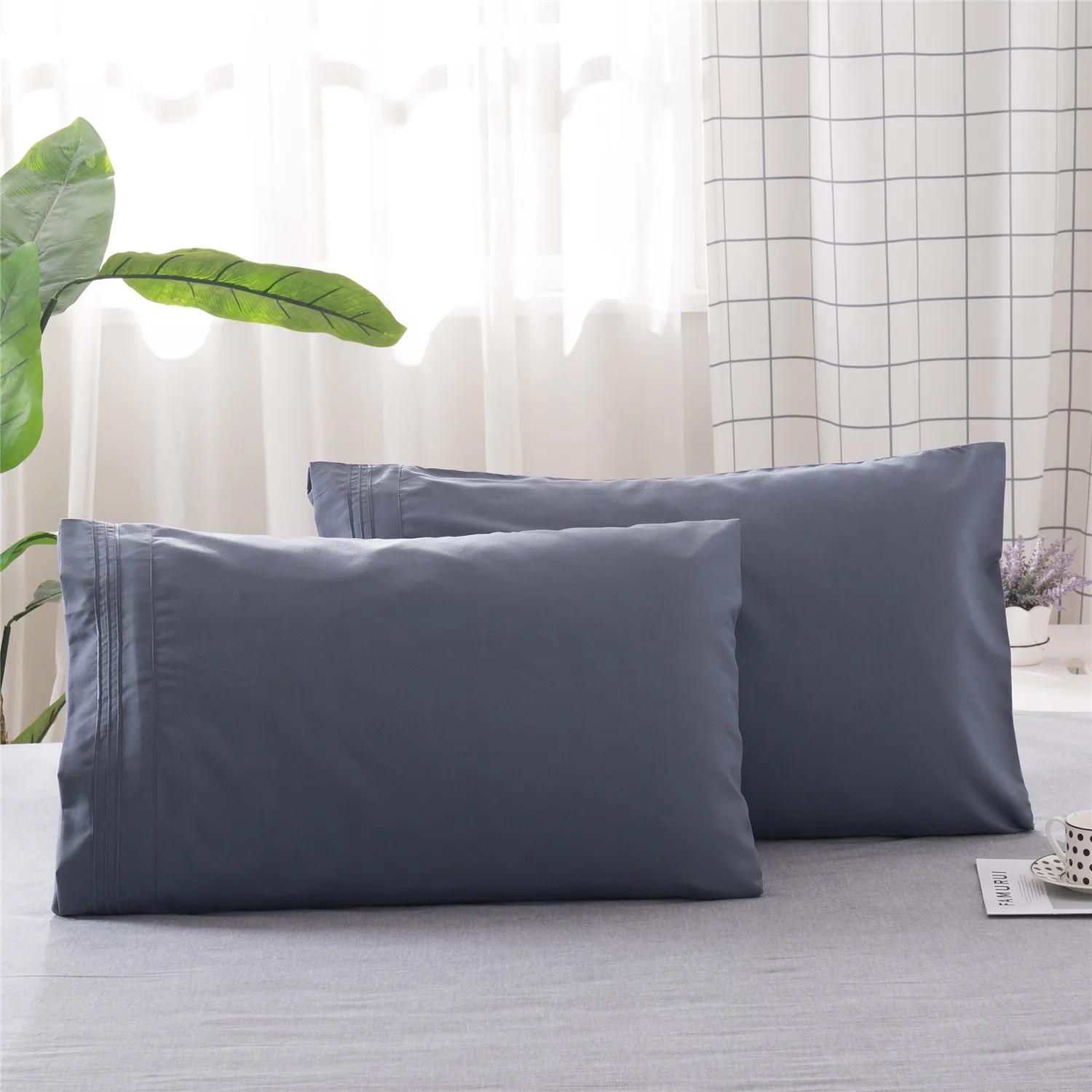 Battilo Solides Kissenbezug-Set, 2-teilig, weicher und atmungsaktiver Umschlag-Kissenbezug für Schlafbett, Queen-/King-Size-Schlafzimmer-Dekoration – Detail 13