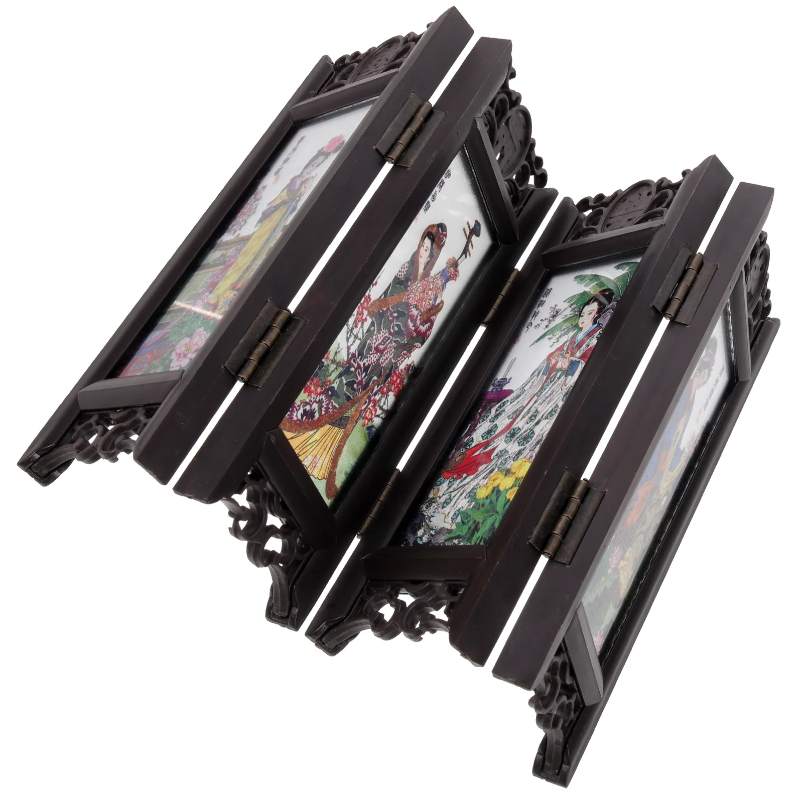 작은 접이식 장식 미니 패널, 4 미녀 화면, 중국 칸막이, 데스크톱 장식, 빈티지