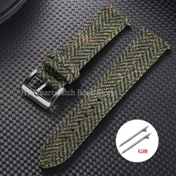 Vintage - Style Leather & Nylon Quick Release Watch Strap - Universal Sport Wristband - 22mm (Green - Black)