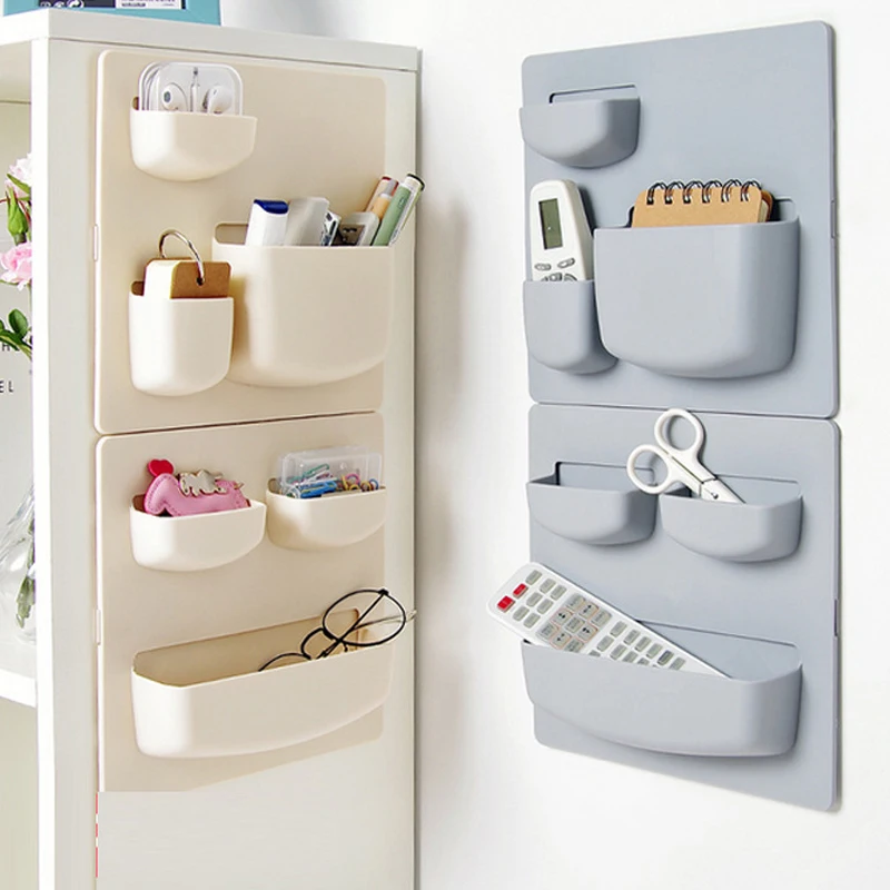 

Home Self-Adhesive Punch-Free Wall Hanging Storage Bag Kitchen Study Desktop Stationery Storage Rack Simple Office Accessories