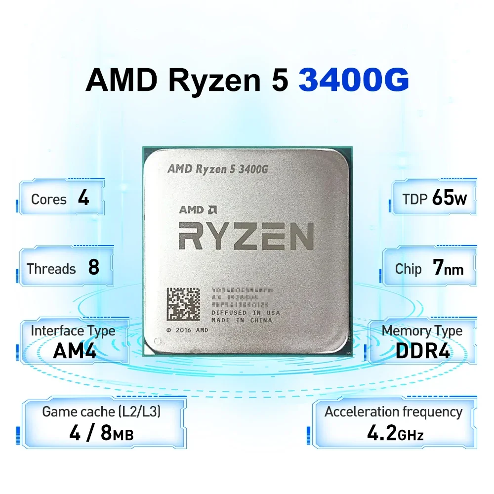 AMD Ryzen 5 3400G 3.7GHz 4-Core 8-Thread R5 3400G Socket AM4 12NM L3=4M cpu processor 65W DDR4 No Fan