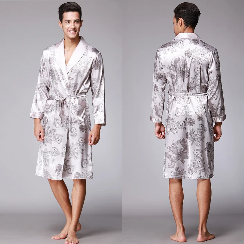 Men Sleepwear Shower Robe Bathrobe Man Pajama With Belt  Ice Silk Satin Pijama Hombre Turndown Collar Pyjama Thin Loungewear New