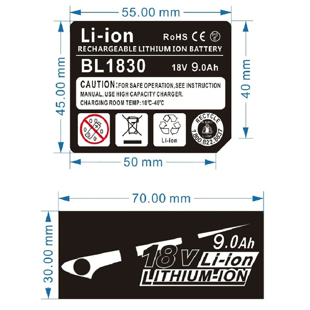 BL1830 Label Li-Ion battery 18V 3.0Ah 4.0Ah 5.0Ah 6.0Ah 9Ah Sticker Tag rechargeable battery 10 Sets For Makita 18V Battery Drill Hammer Wrench