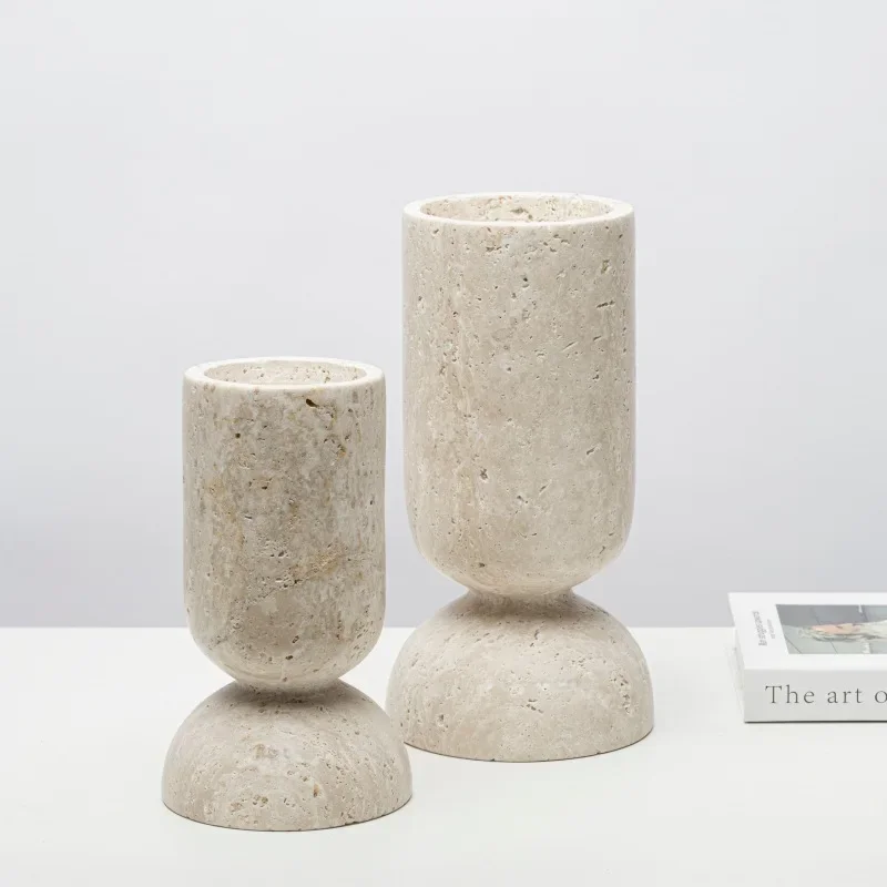 Nordic natural marble yellow hole stone cylindrical candle holder design creative home hotel desktop decoration ornaments - Image 3