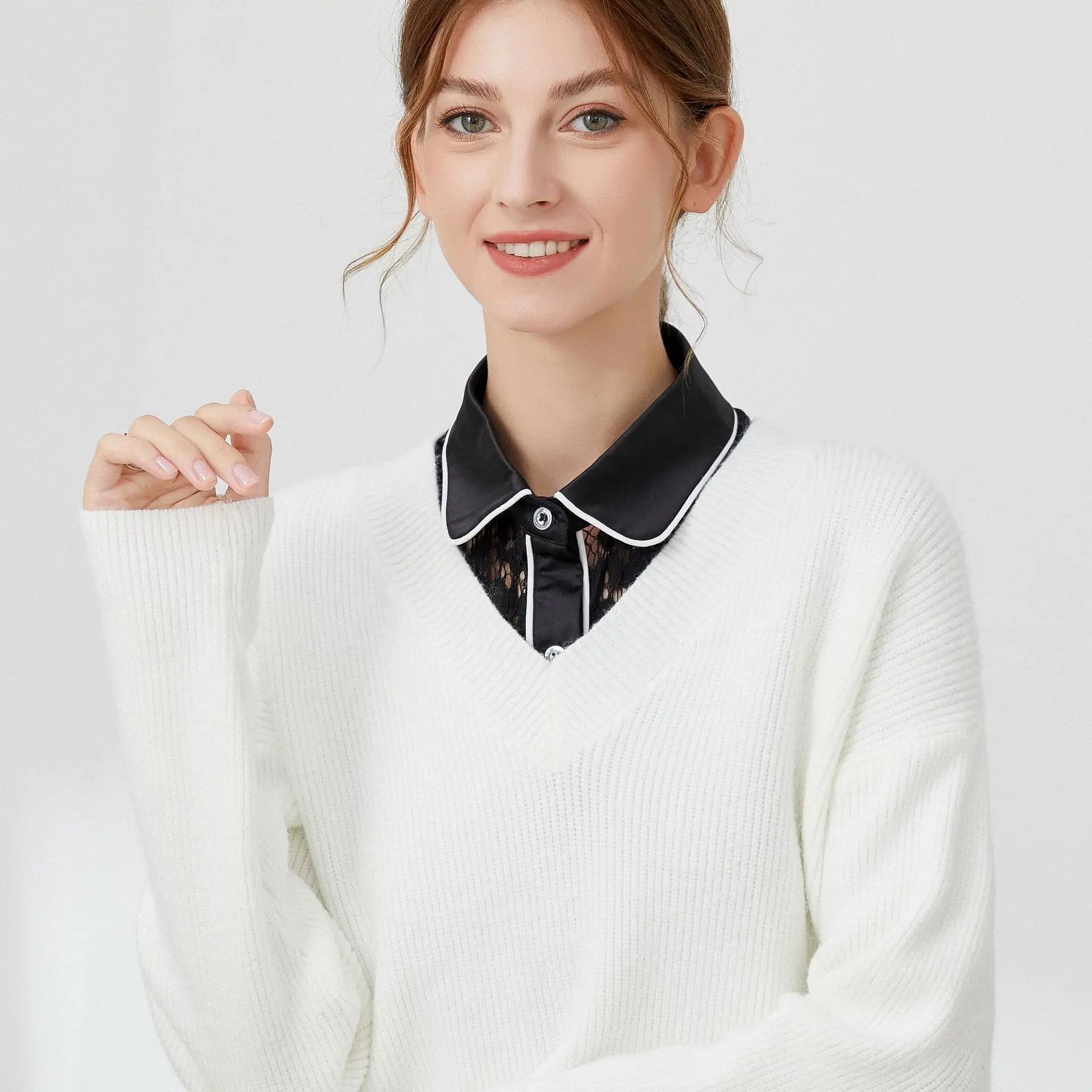 

Front Tie White Fake Collar for Women Lapel Removable Shirt Detachable Collar Ladies False Blouse Collar Half Shirt Kraagje Nep