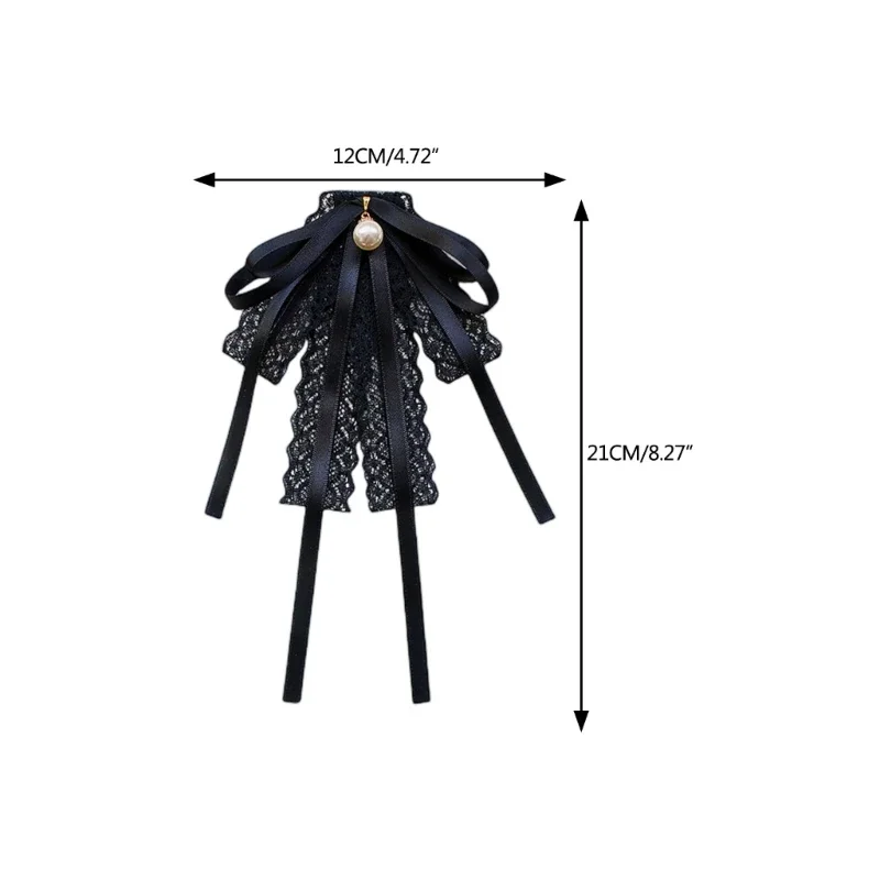 여자 레이스 리본 Bowtie 브로치 핀 학생 JK 유니폼 가짜 진주 펜던트 Bowknot 클립 Jabot Collar Pre-Tied Necktie