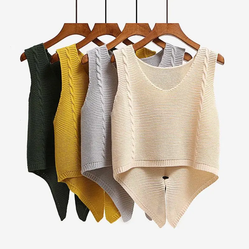 

V-neck Spring Autumn New Female Sweater Knitted Vest College Student Girls Short Pullover Sweet Top Clothing Swallowtail Vest P1