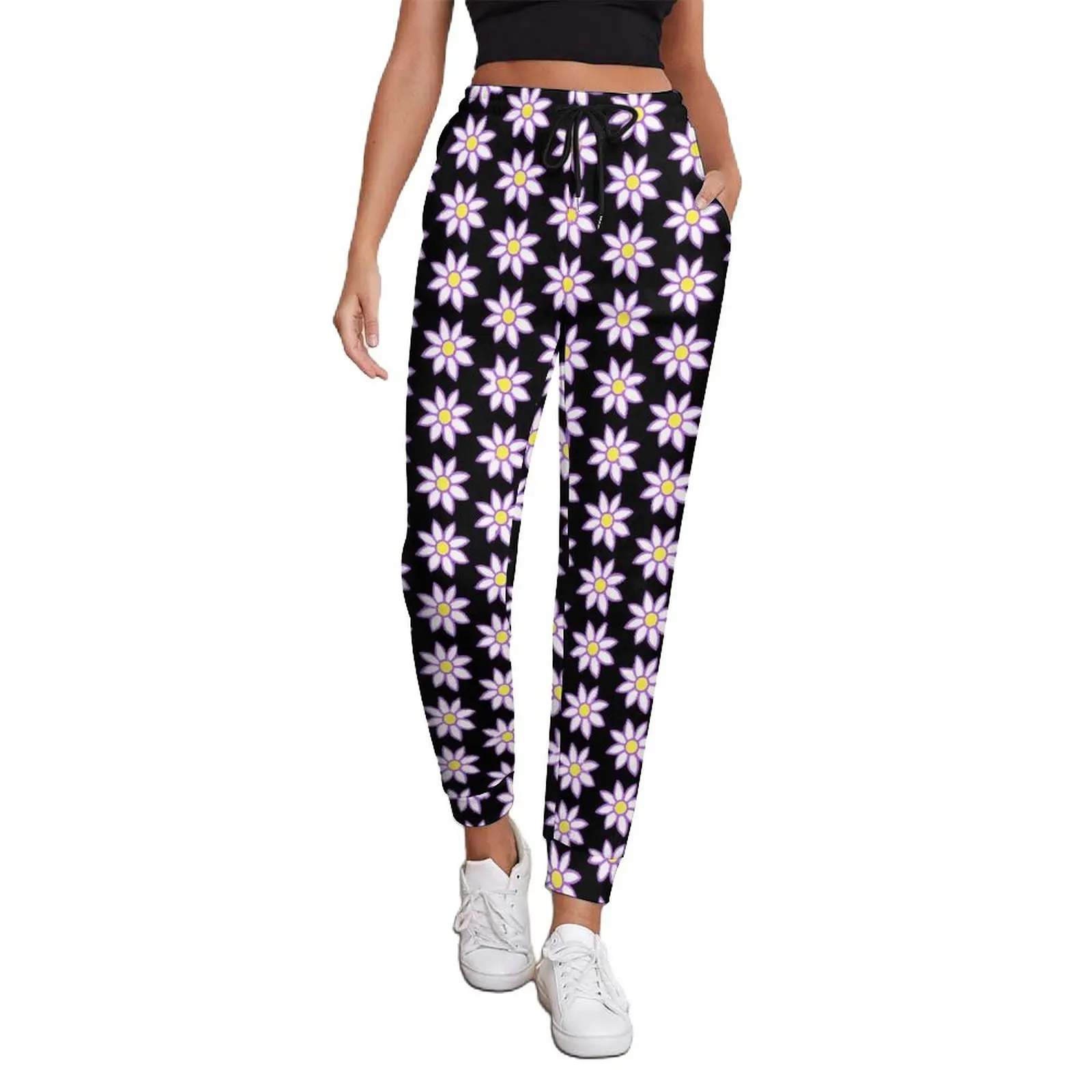

Pink Ditsy Floral Jogger Pants Autumn Flowers Print Kawaii Joggers Women Street Style Pattern Trousers Big Size