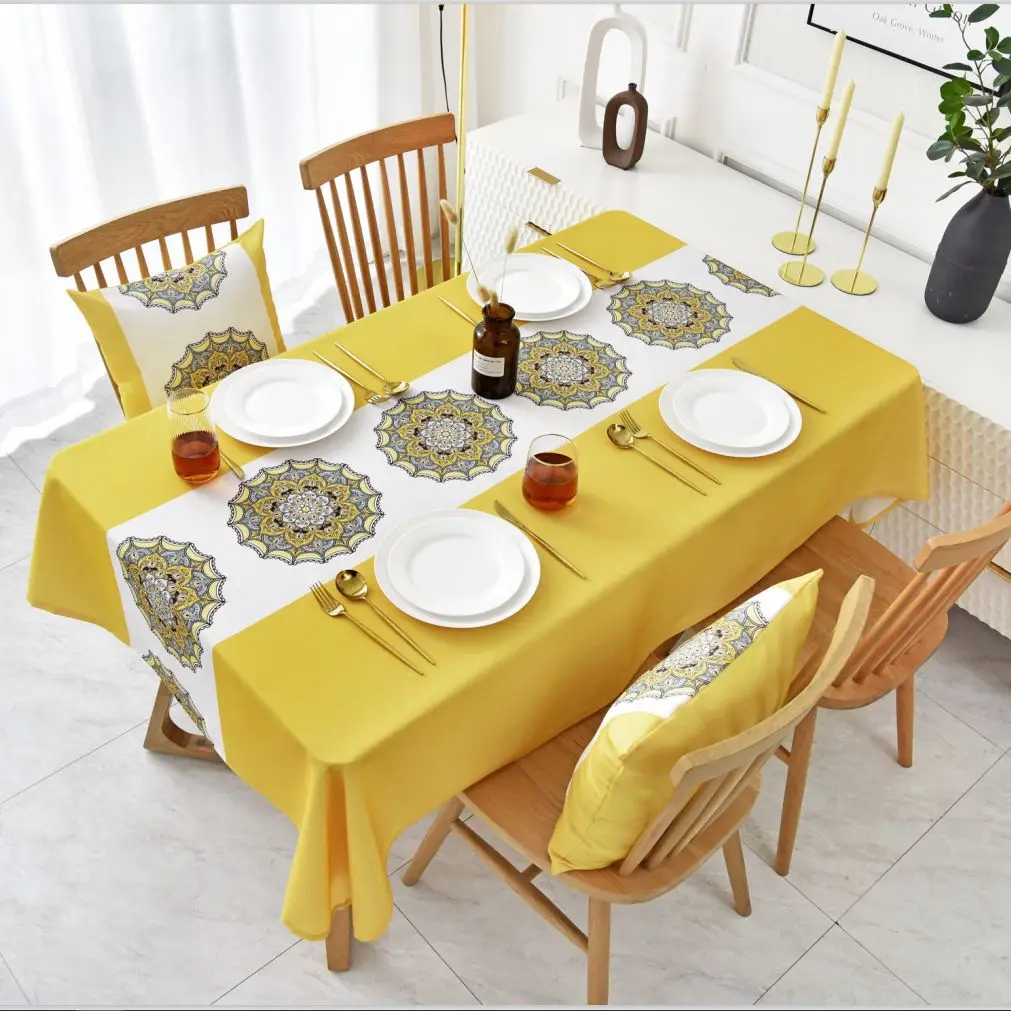 Modern Bohemian Datura Printing Waterproof Table Tablecloth Wedding Decoration Rectangular Coffee TablesCover Mantel Antimanchas table cloth rectangular tablecloth