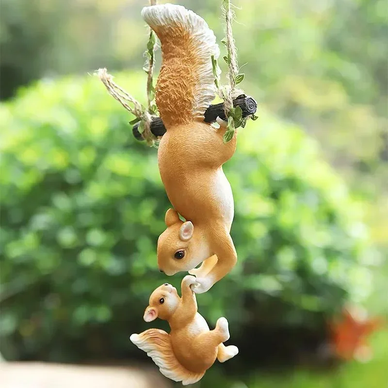 

Creative Climbing Rope Squirrels Resin Figurines Tree Hanging Ornament Garden Outdoor Decoration Home Landscape Yard Decor