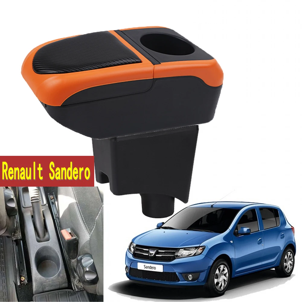 

For Car Renault Sandero Stepway Armrest Box Arm Elbow Rest Center Console Storage Case with Cup Holder USB Port