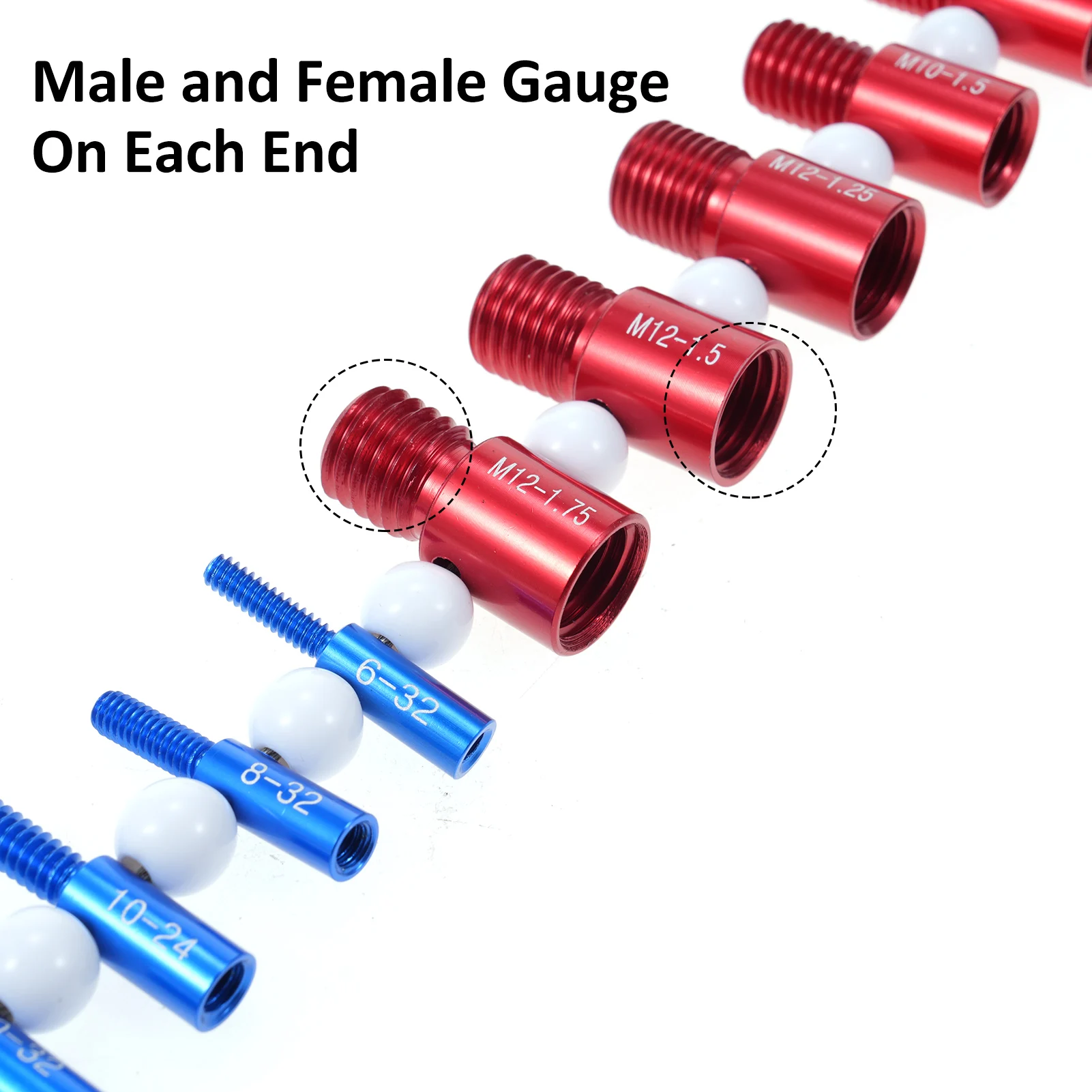 너트 및 볼트 나사 검사기 (인치 및 미터법) 와이어 루프 디자인, 암수 게이지, 14 인치 및 12 미터법 너트 및 볼트 나사 크기, 26