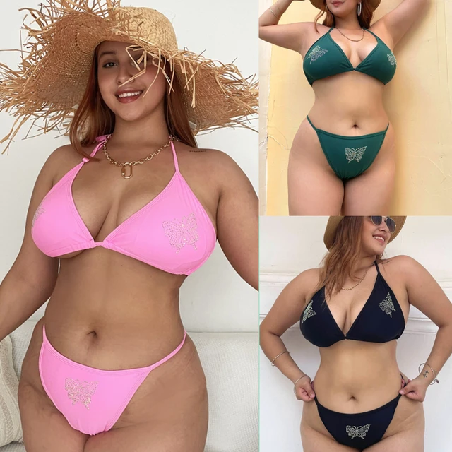 Plus Size Bikini Women Sexy Swimwear Swimsuit Bra Thong Set Bathing Suit