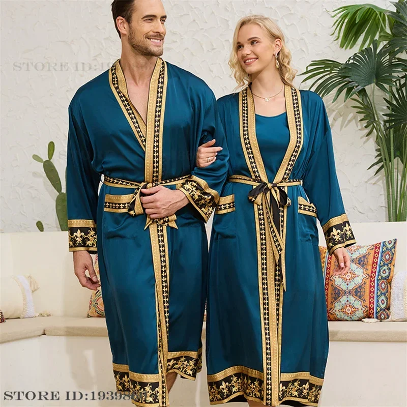 Elegant Baroque Print Silk Satin Kimono Robe
