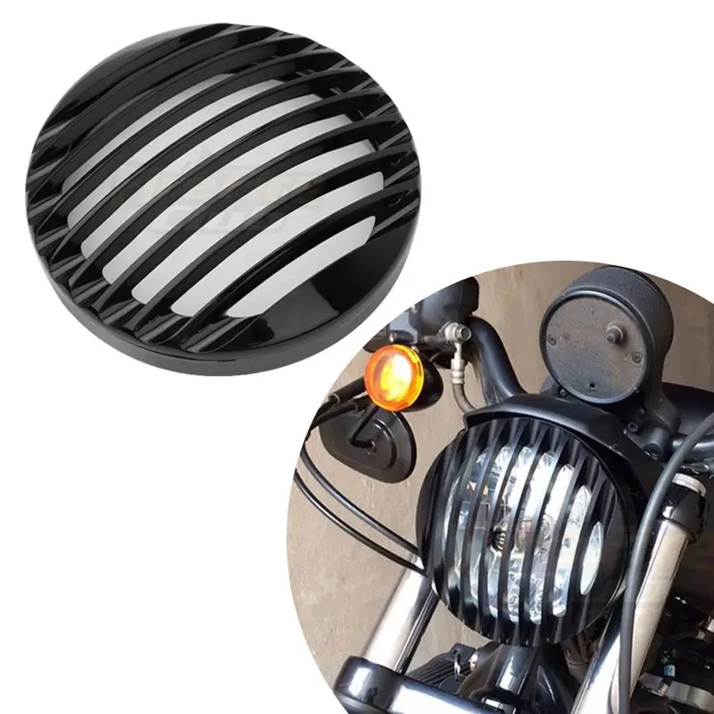 5 3/4" 7" Round Black ABS Led Headlight Grill Cover For Harley