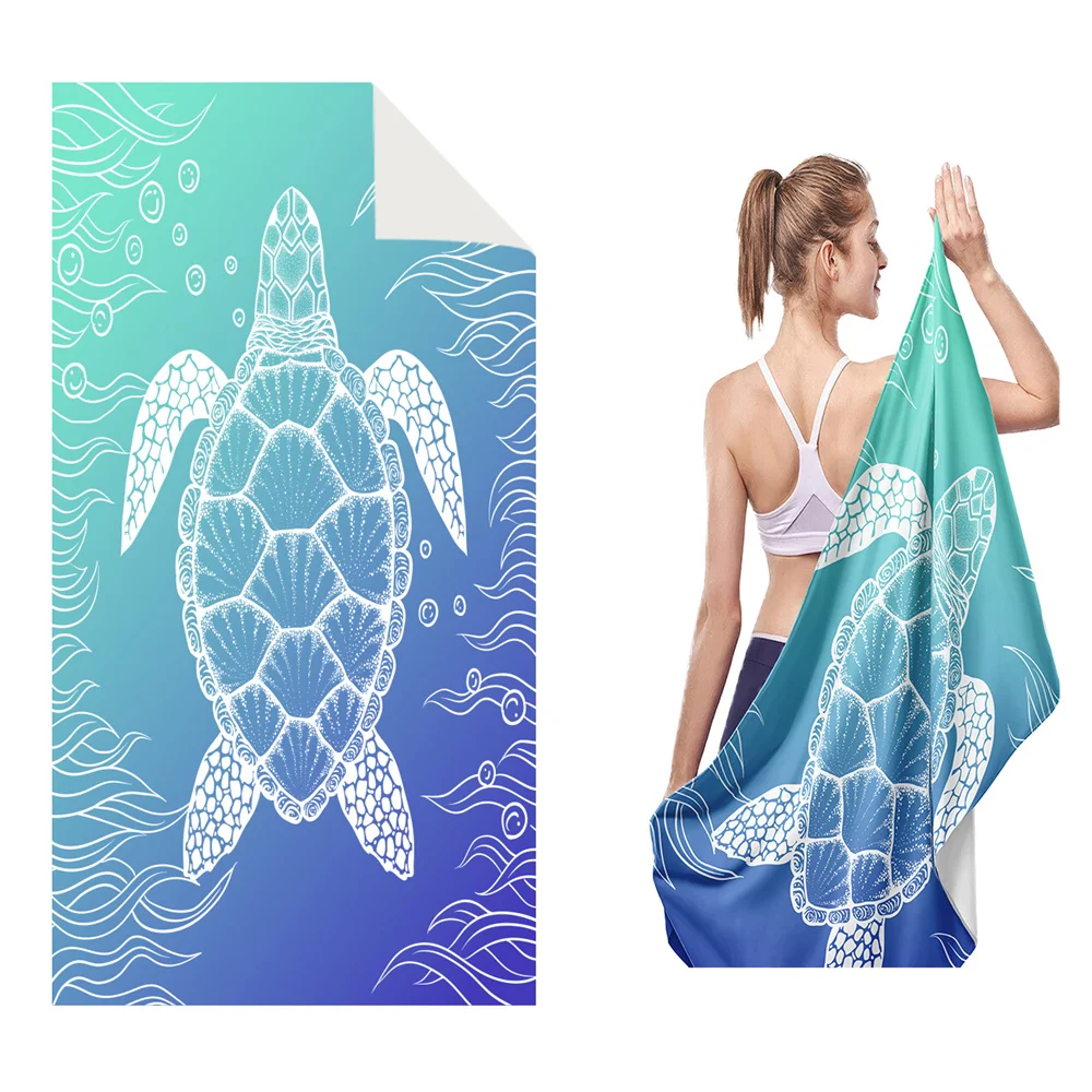 Microfiber Beach Towel Absorbent bath towel big Quick-drying sunscreen for Adults Travel Swimming Pool Blue Turtle Pattern 27*55 6