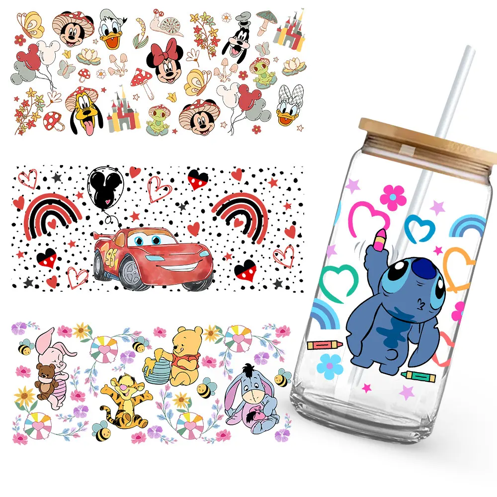 Mickey Stitch Cars Winnie the Pooh UV DTF Cup Wrap UV Self-Adhesive Cartoon Stickers Cup Embellishments