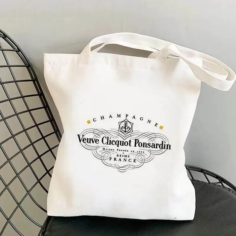 Veuve Clicquot Champagne Polyestercotton Canvas Bag Shopping Handbag Blank Zipper Cotton Bag Student Canvasbag