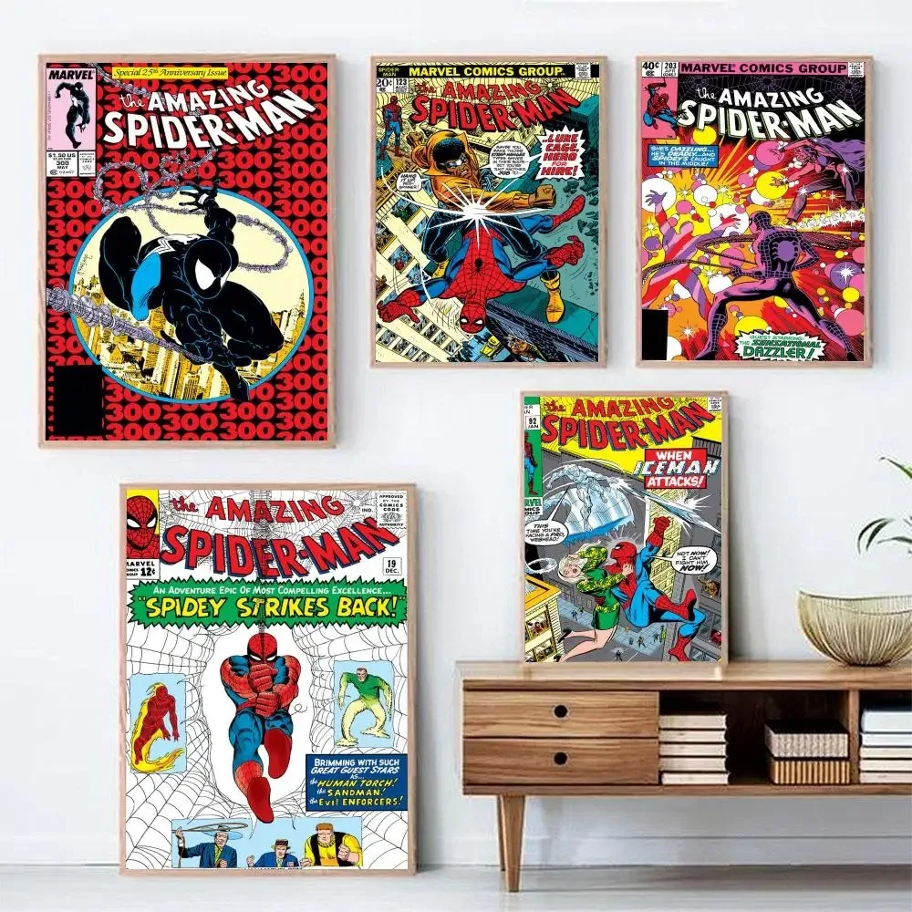 S-Spider-Man Superhero Classic Movie Posters Waterproof Paper Sticker Coffee House Bar Decor Art Wall Stickers, movie poster painting