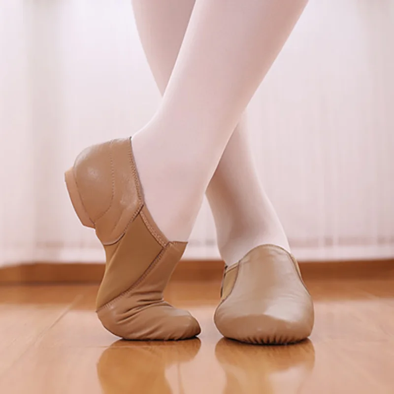 USHINE 24-44 Genuine Leather Jazz Dance Shoes Tan Black Antiskid Sole Jazz Shoes Adults Dance Sneakers For Chidren Girls Women 2