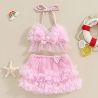 Toddler Baby Girls Bikini 2pcs Beach Swimwear Tulle Halter Camisole PP Shorts Bathing Suits Infant Summer Swimsuits 0-24 Months 2