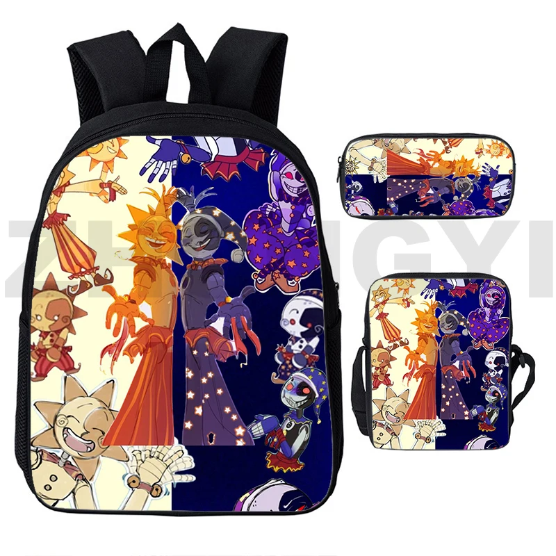 Nylon Di Qualità Fnaf Sundrop Moondrop 3D Zaino Ragazzi Ragazze Cartoon Outdoor Sport Zainetto 3 In 1 Kawaii Borsa Da Viaggio Astuccio
