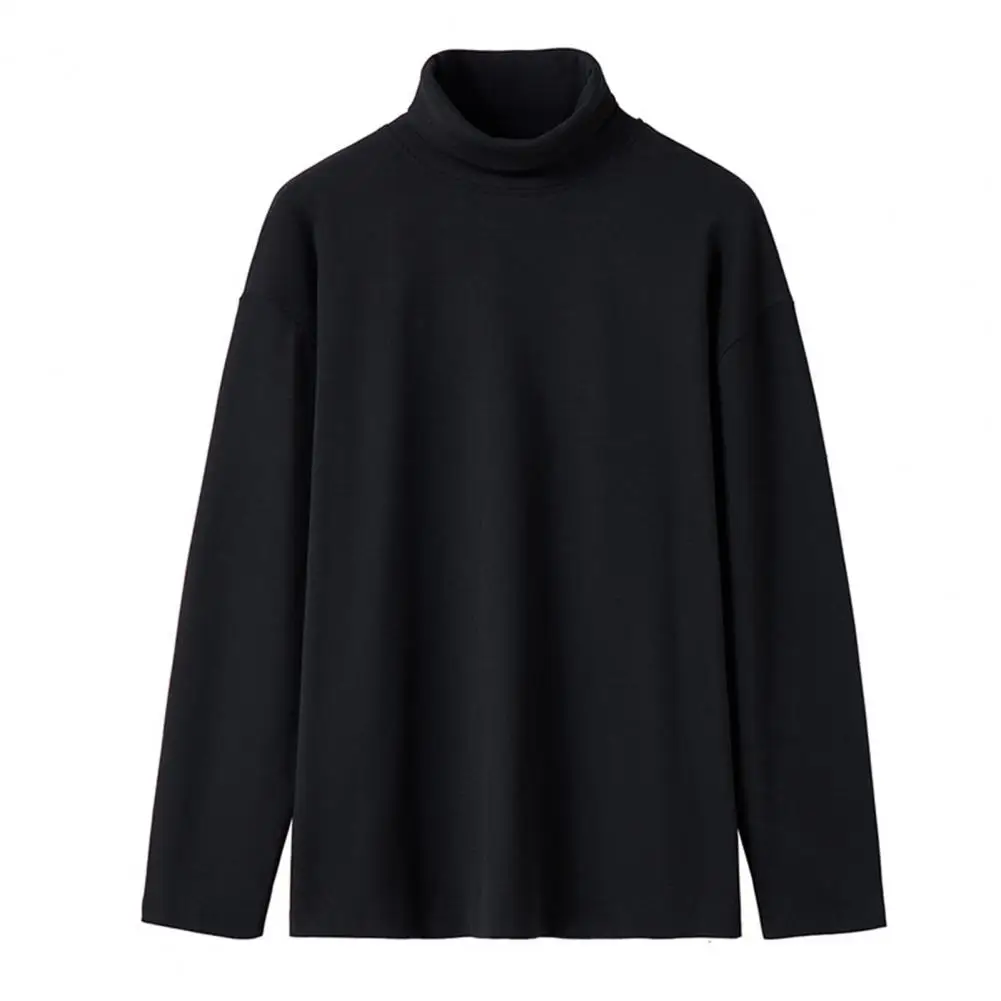 Winter Men Turtleneck Base Top Long Sleeves Knitted Pullover Keep Warm Double Collar Elastic Anti-pilling Men Base T-shirt