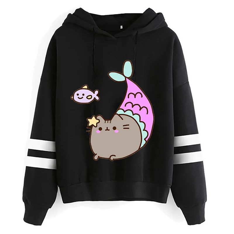 Ullzang-Sudadera con estampado de gato Pusheen para mujer, ropa con capucha de estilo coreano, Kawaii, Harajuku