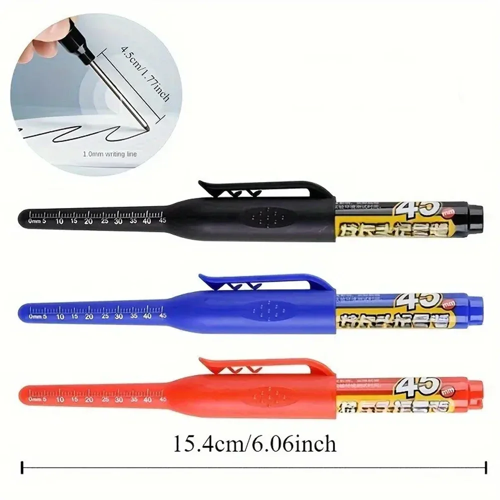 1-6Pcs Multi-Purpose 45mm Deep Drill Hole Long Nib Marker Pens Waterproof for Bathroom Woodworking Long Head Carpenter Pen 4