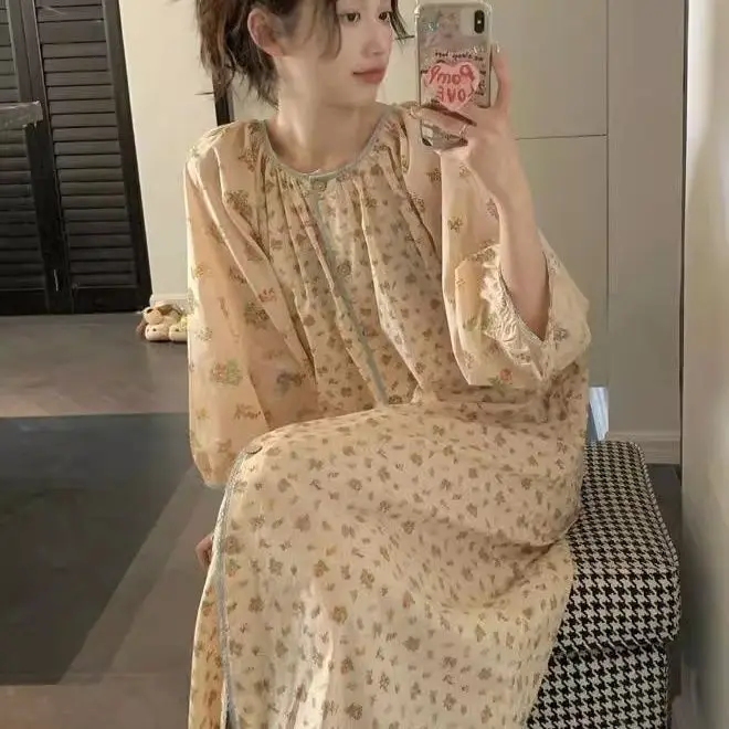 2024 New Fashion Women\'s Spring Autumn Korean Nightgowns Girls Sweet Loose Comfortable Night Dress Youth Leisure Sleepshirts