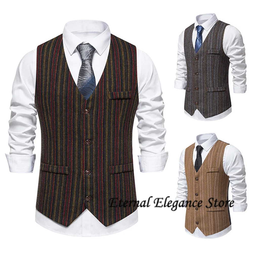 

Vintage Men's Suit Vest Tweed Plaid Vest V Neck Men's Clothing Waistcoat Shawl Lapel Vests For Men жилетка мужская костюмная