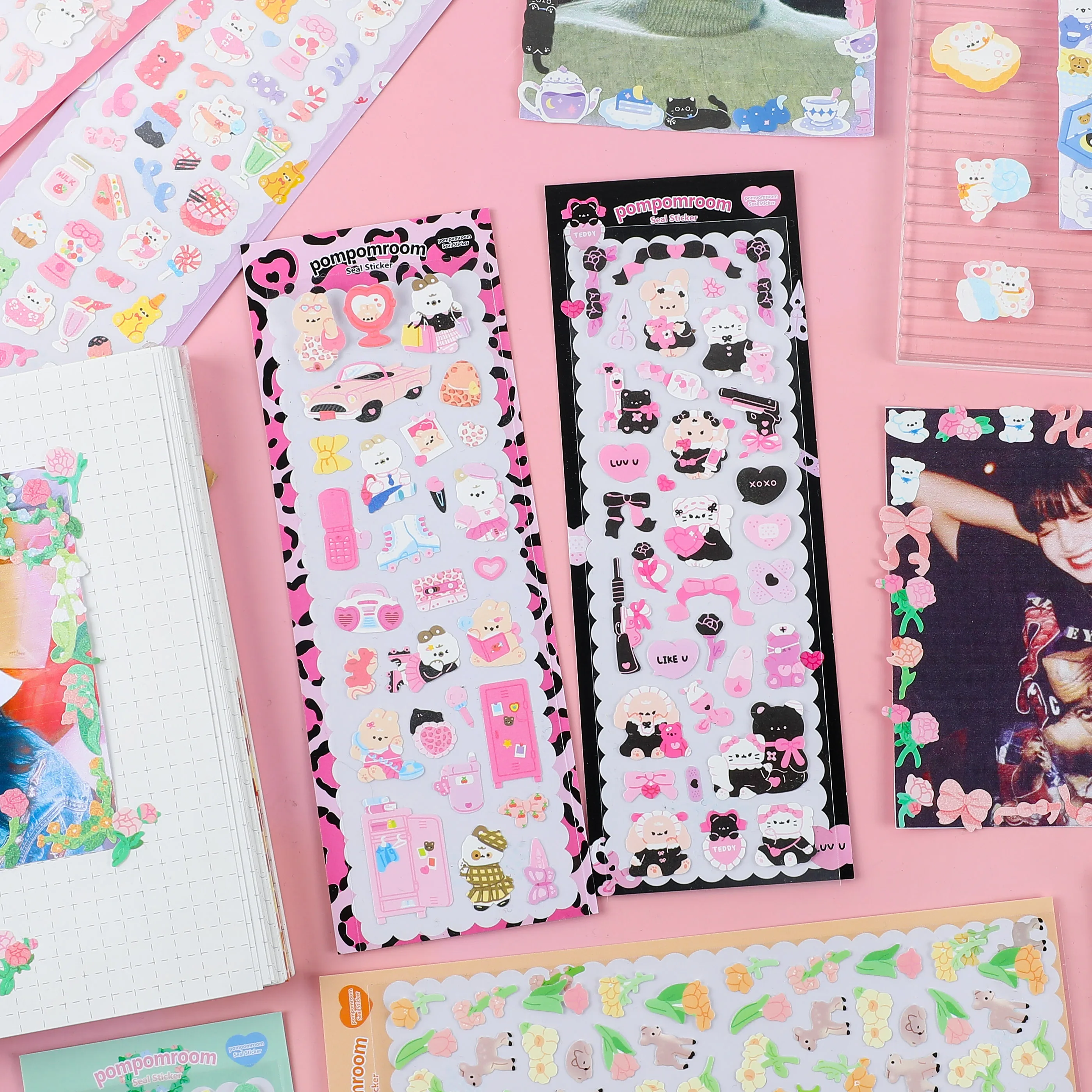Sparkling Cute Kitty Cat Cartoon Sticker For Scrapbook Photo DIY Star Ribbon Sticker for Journal Laptop Album Decorative