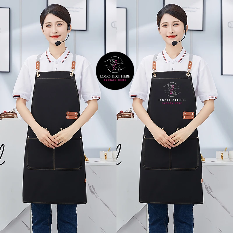 Custom Apron Logo Design Work Waiter Apron Waterproof Bubble Cafe BBQ Shop Nail Salon Man Women`s Kitchen Apron Personalized 2