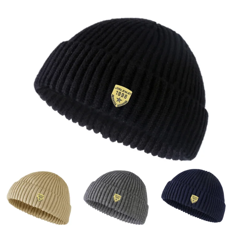 Männer Schädeldecke Winter Street Style Hip Hop Brimless Baggy Melone Cap Manschette Docker Fisherman Beanies Hüte Warme Gestrickte Motorhaube