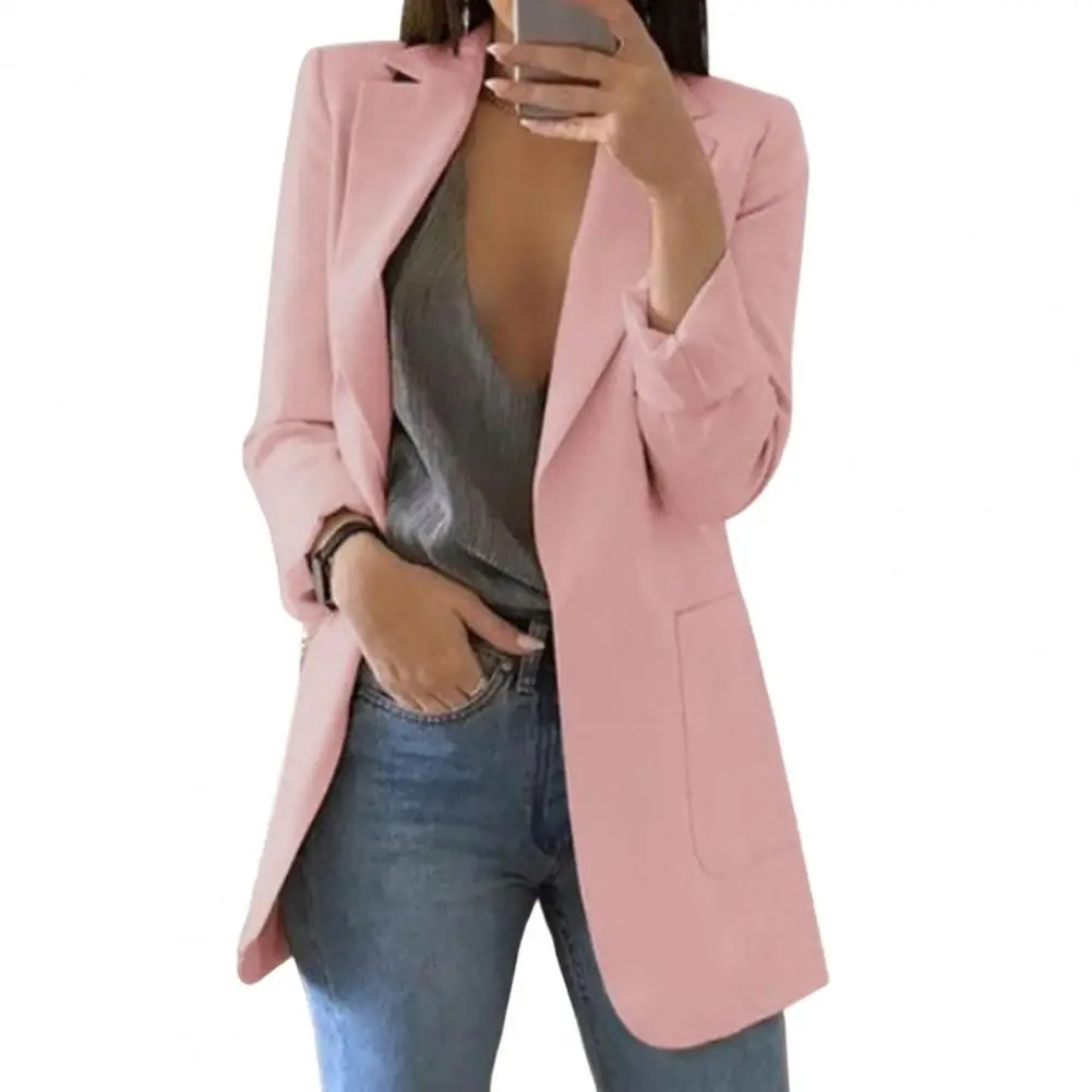 

Classic Autumn Blazer Pure Colors Anti-pilling Cardigan Blazer Women Open Front Casual Jacket Blazer