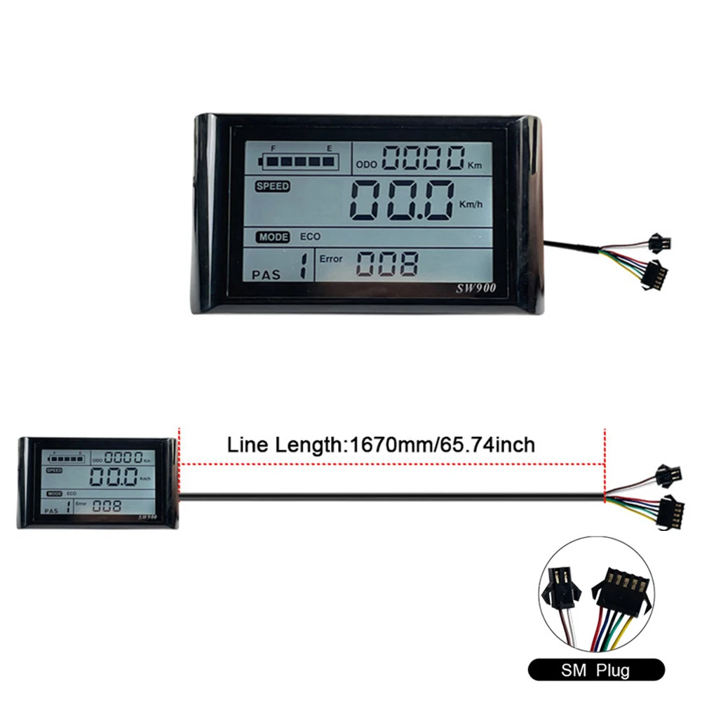 Display Lcd Sw900 Panel Sm Plug/Spina Impermeabile 24/36/48V Compatibile Con Controller Jn E-Bike Bicicletta Elettrica